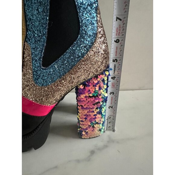 CAPE ROBBIN Multicolor Glitter Sequined Heel Boots Size 8 - Picture 3 of 6